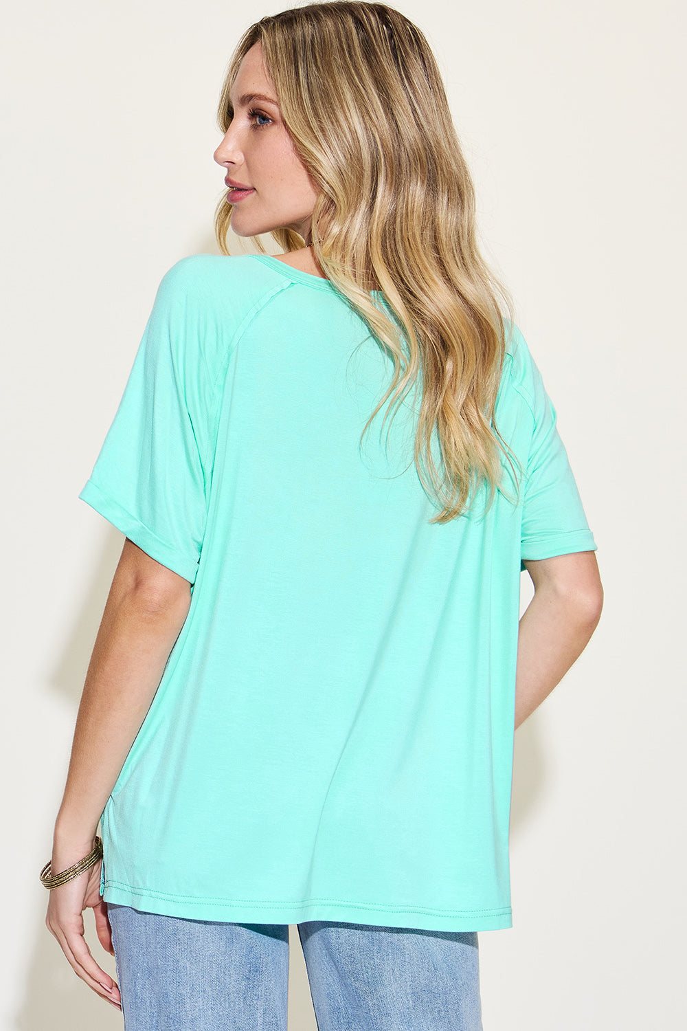 Basic Bae Full Size Bamboo Slit V-Neck Short Sleeve T-Shirt [click for additional color options]