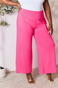 Double Take Full Size Smocked Wide Waistband Wide Leg Pants [Click for additional options]