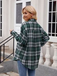 Mandy Pocketed Plaid Collared Neck Long Sleeve Shirt Available In Multiple Color Options