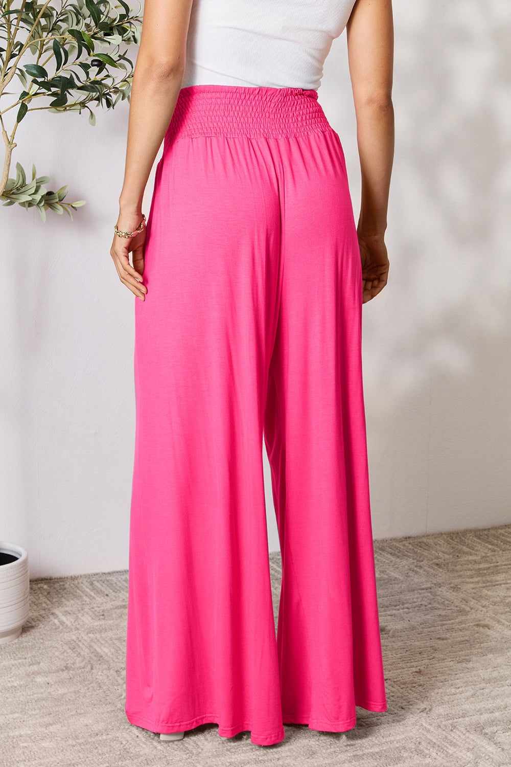 Double Take Full Size Smocked Wide Waistband Wide Leg Pants [Click for additional options]