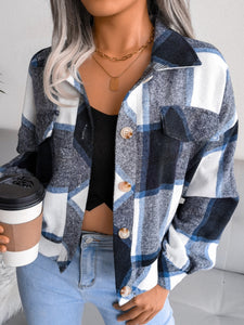 Plaid Collared Neck Long Sleeve Jacket Available in Multiple Color Options