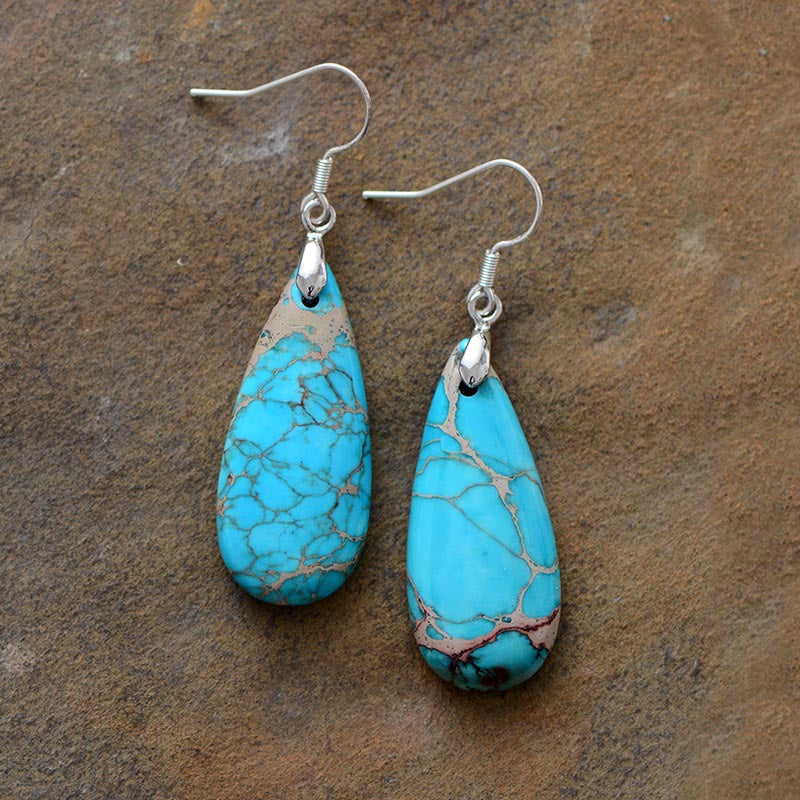 Natural Stone Copper Teardrop Earrings🔵🟢