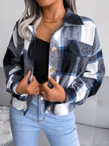 Plaid Collared Neck Long Sleeve Jacket Available in Multiple Color Options