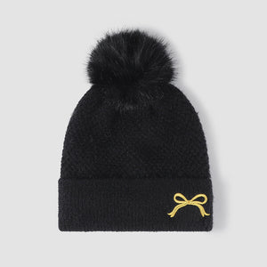 Thermal Bow Knit Hat with Pompom⚫️⚪️🟤🟣🔘