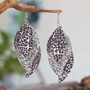 PU Leather Leopard Leaf Earrings🟡⚪️