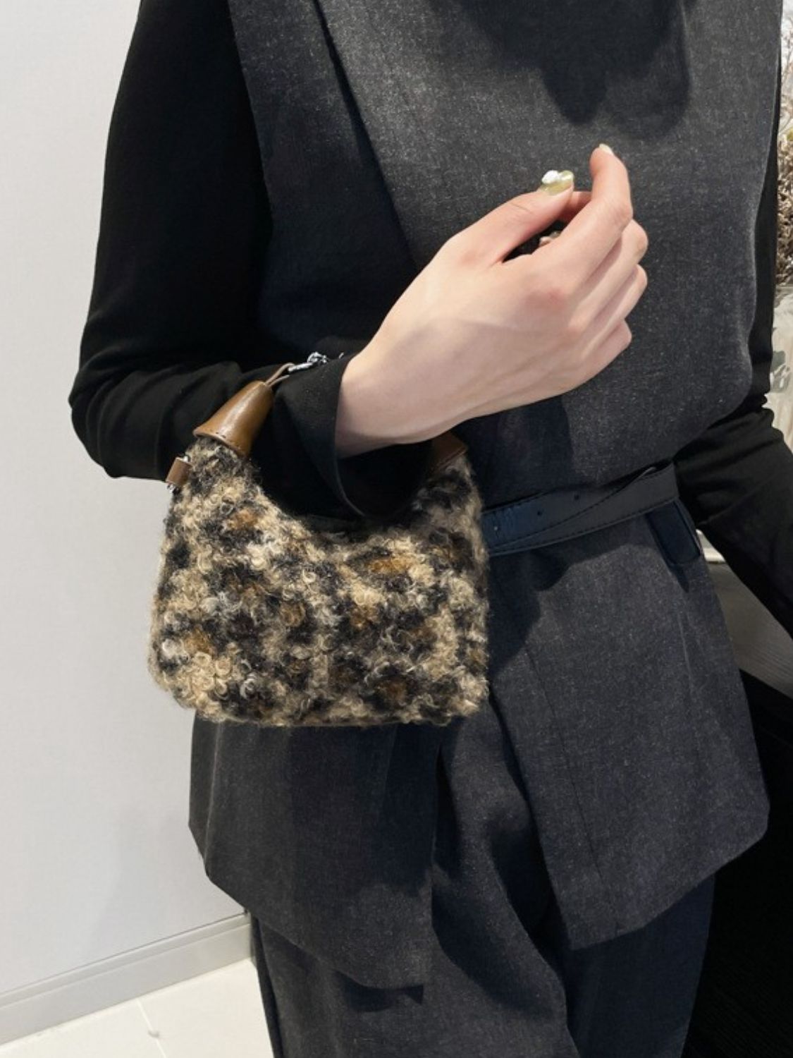 Fuzzy Polyester Mini Handbag with Zipper ( Multiple options available)