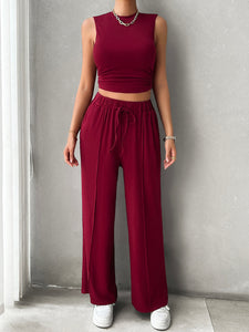 Mock Neck Sleeveless Top and Drawstring Pants Set [ click for additional color options]