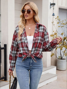 Mandy Pocketed Plaid Collared Neck Long Sleeve Shirt Available In Multiple Color Options