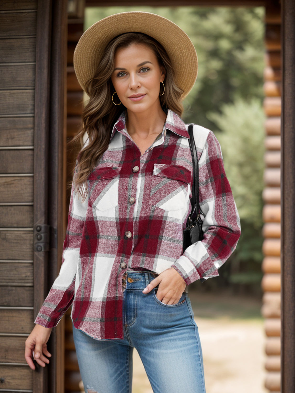 Full Size Pocketed Plaid Collared Neck Shacket Available In Multiple Color Options