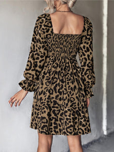 Leopard Smocked Flounce Sleeve Mini Dress🟤⚫️