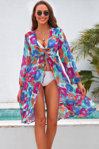 Printed Long Sleeve Tie Front Cover Up Available in Multiple Color Options [Click]