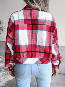 Plaid Collared Neck Long Sleeve Jacket Available in Multiple Color Options