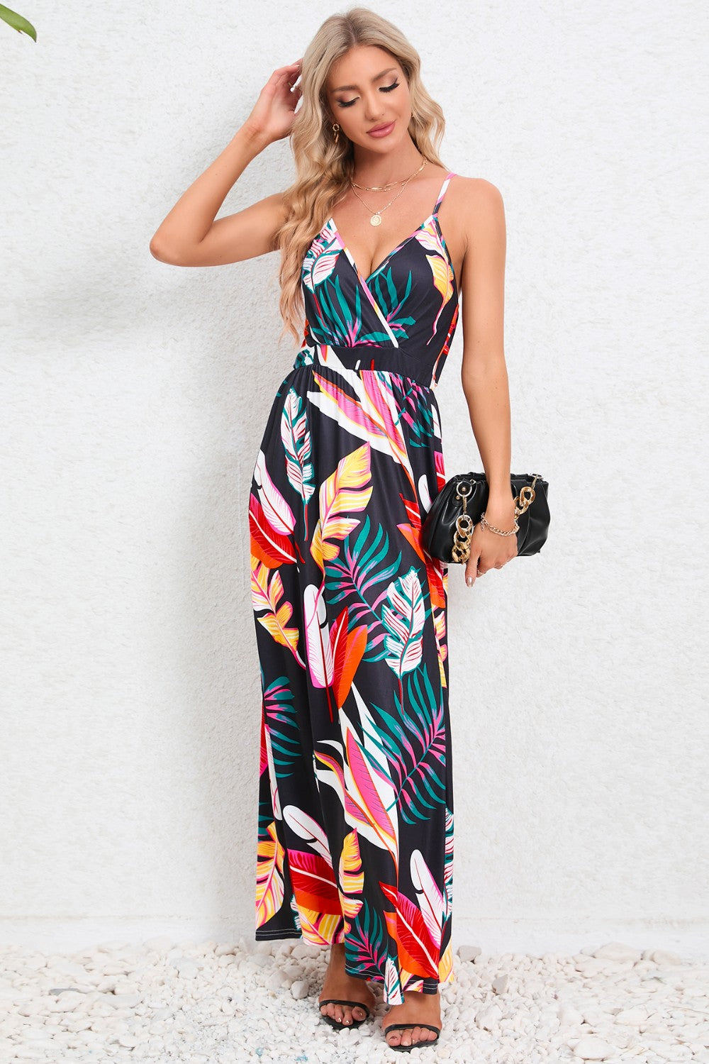 Printed Surplice Maxi Cami Dress [ click for additional color options]