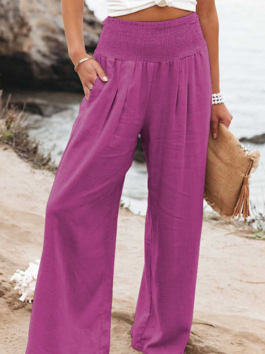 Full Size Smocked Waist Wide Leg Pants [ Click for more options]