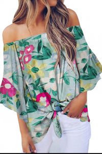 Tied Printed Off-Shoulder Half Sleeve Blouse [ Click for more options]