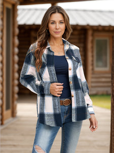 Full Size Pocketed Plaid Collared Neck Shacket Available In Multiple Color Options