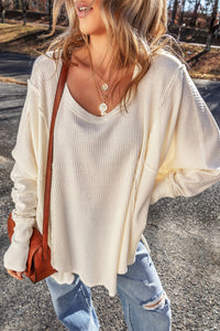 Exposed Seam Round Neck Long Sleeve Blouse