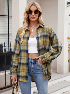 Mandy Pocketed Plaid Collared Neck Long Sleeve Shirt Available In Multiple Color Options