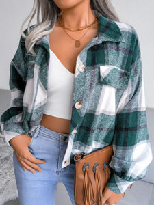 Plaid Collared Neck Long Sleeve Jacket Available in Multiple Color Options