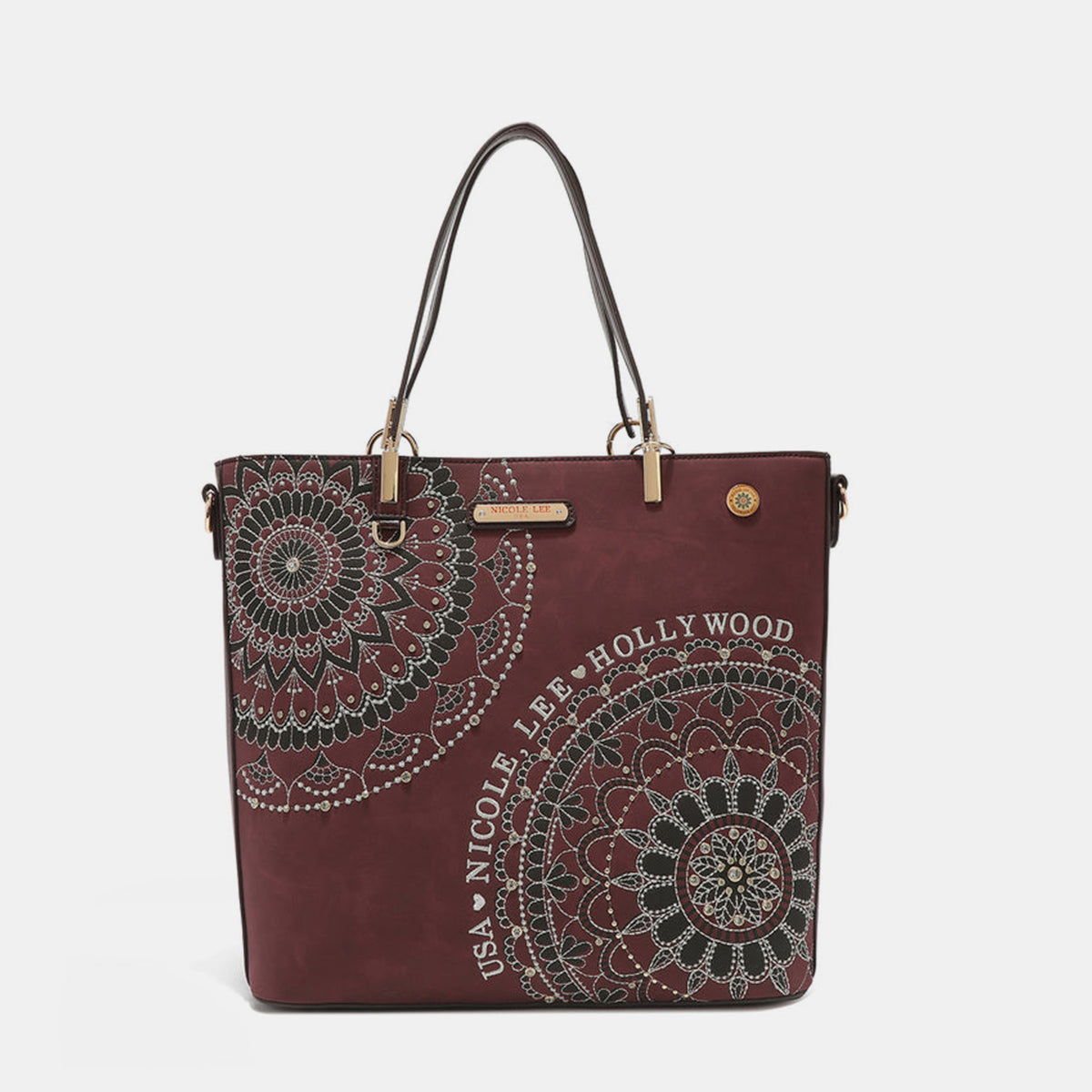 Nicole Lee USA Metallic Stitching Embroidery Inlaid Rhinestone Tote Bag [ click for additional color options]