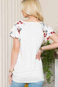 Celeste Full Size Floral Contrast Short Sleeve Top [ click for additional color options]