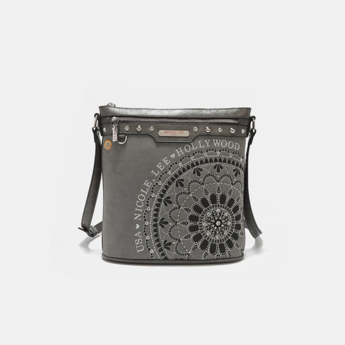 Nicole Lee USA Metallic Stitching Embroidery Inlaid Rhinestone Crossbody Bag [ click for additional color options]