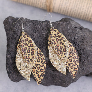 PU Leather Leopard Leaf Earrings🟡⚪️