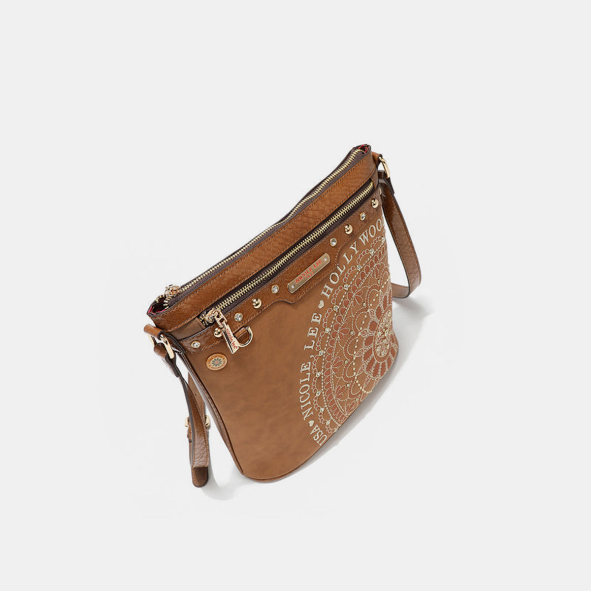 Nicole Lee USA Metallic Stitching Embroidery Inlaid Rhinestone Crossbody Bag [ click for additional color options]