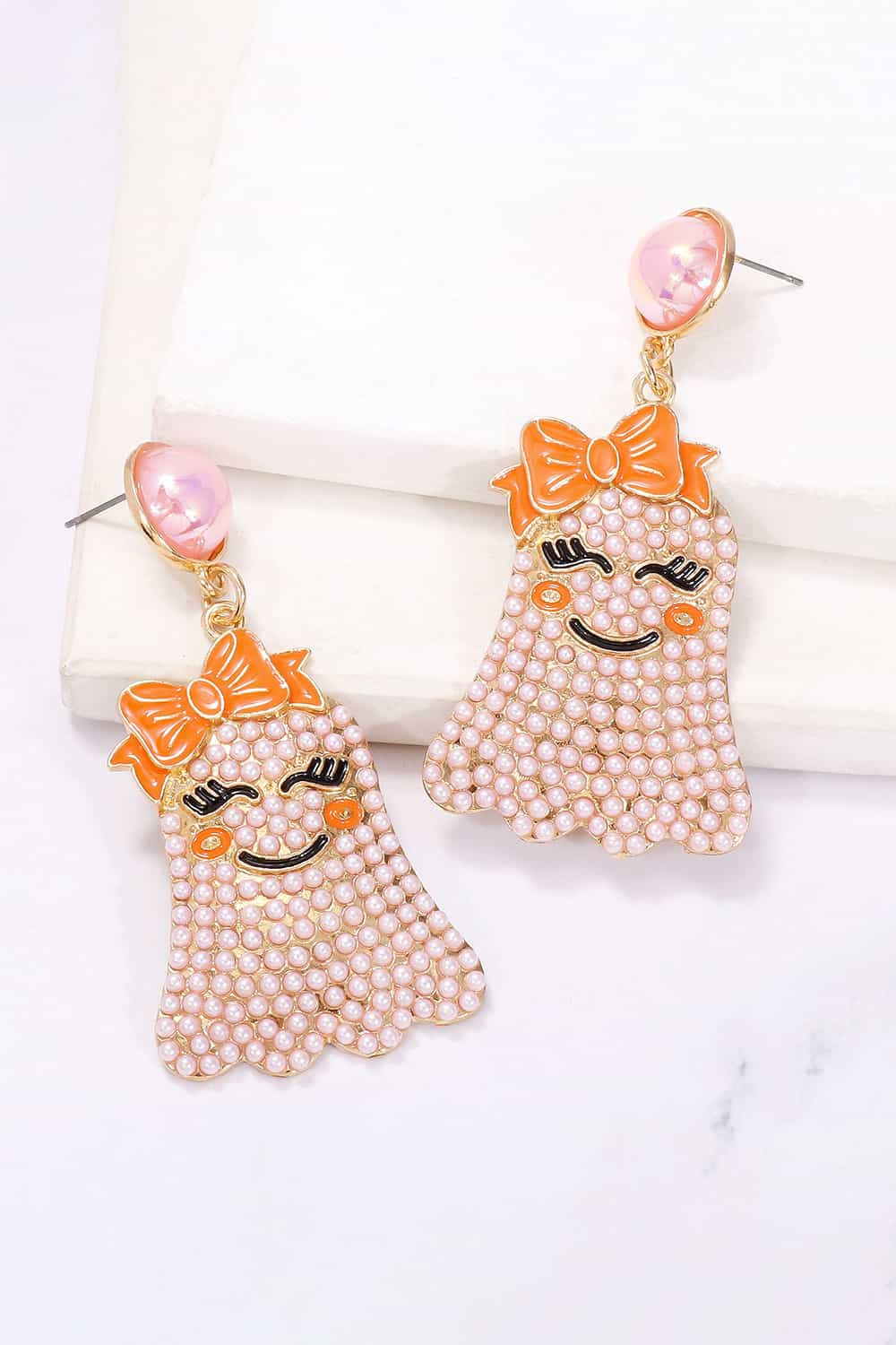 Smiling Ghost Shape Synthetic Pearl Earrings