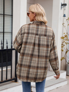 Mandy Pocketed Plaid Collared Neck Long Sleeve Shirt Available In Multiple Color Options