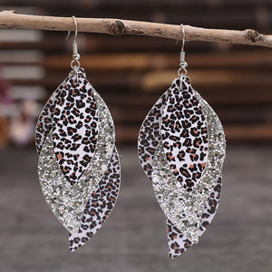 PU Leather Leopard Leaf Earrings🟡⚪️