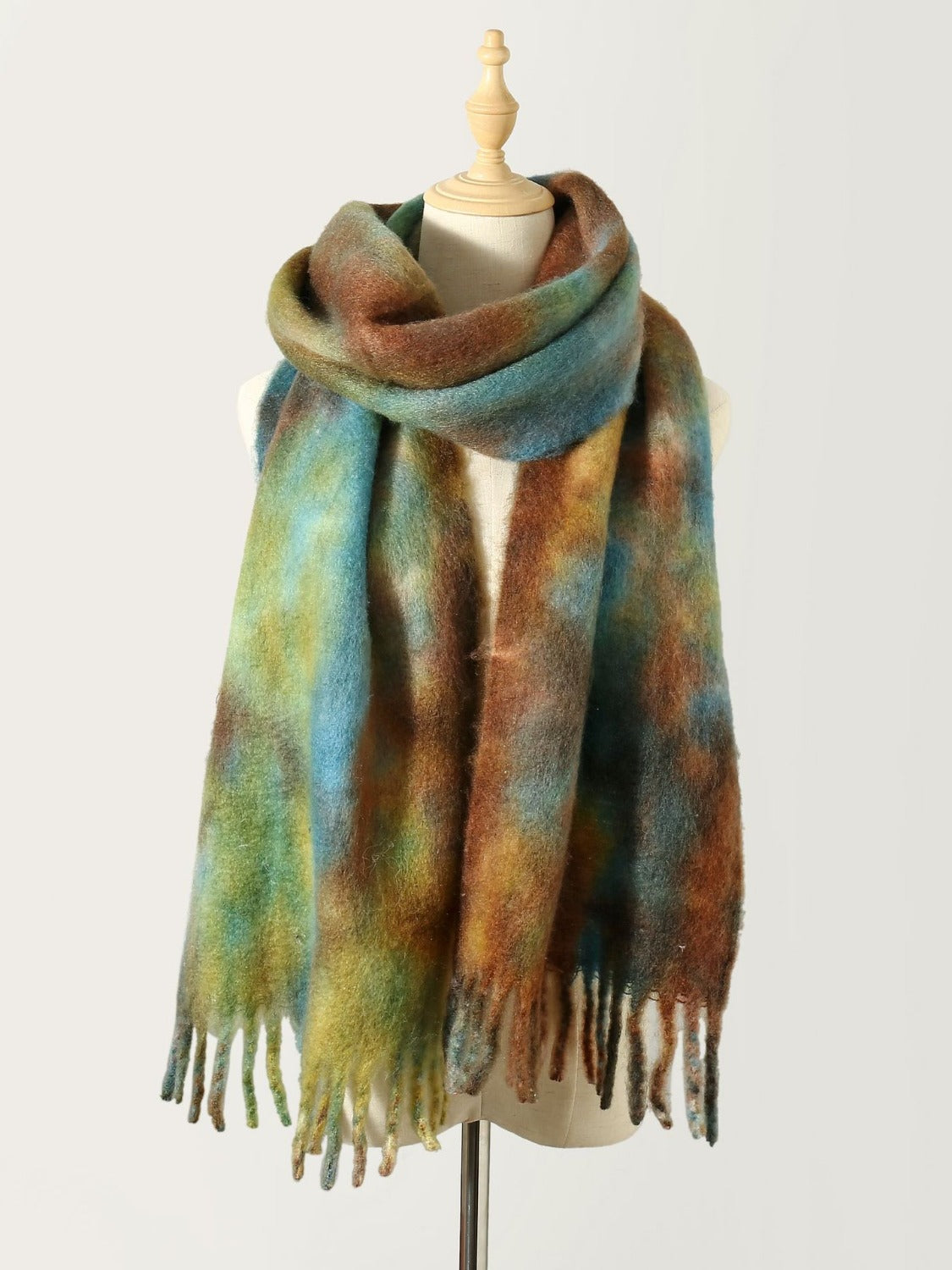 Fringe Tie-Dye Polyester Scarf🔵🟤🔴