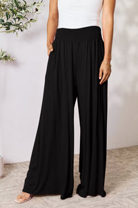 Double Take Full Size Smocked Wide Waistband Wide Leg Pants [Click for additional options]