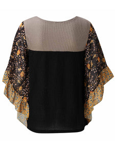 Full Size Printed Round Neck Three-Quarter Sleeve Blouse