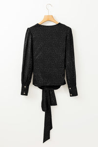 Glitter Surplice Long Sleeve Blouse