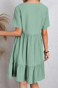 Full Size Ruched V-Neck Short Sleeve Dress [click for additional options]