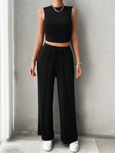 Mock Neck Sleeveless Top and Drawstring Pants Set [ click for additional color options]