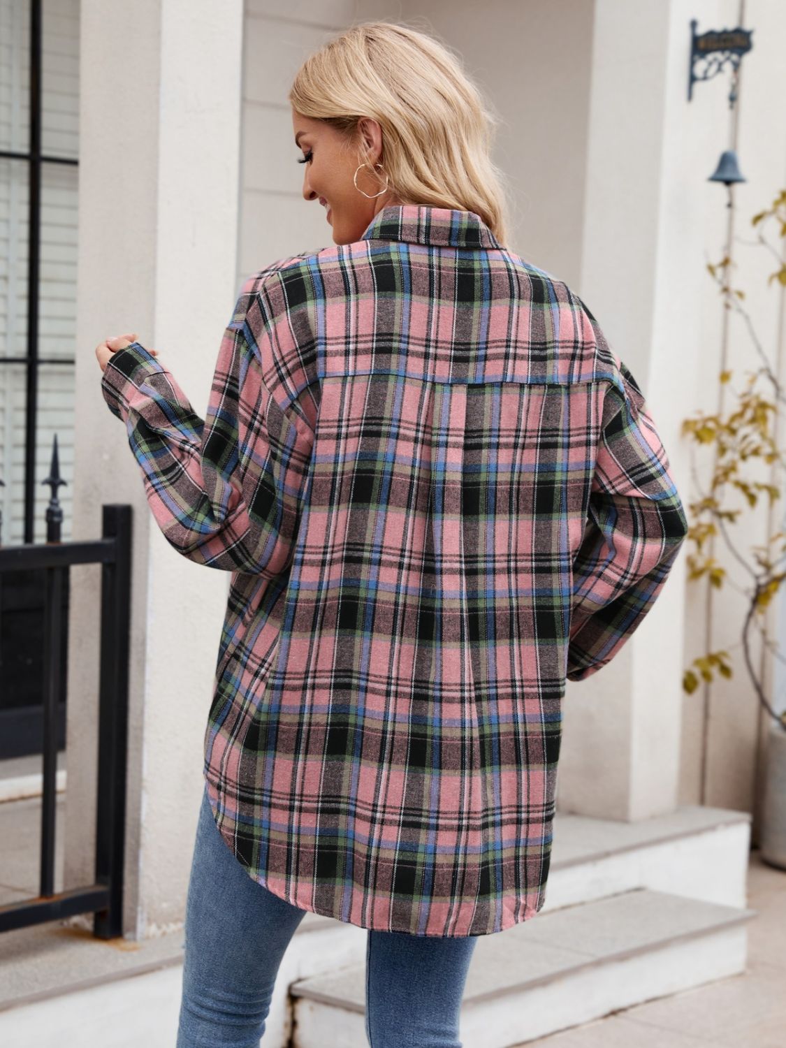 Mandy Pocketed Plaid Collared Neck Long Sleeve Shirt Available In Multiple Color Options