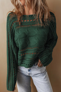 Cable-Knit Openwork Long Sleeve Sweater ( Available in Multiple Color Options)