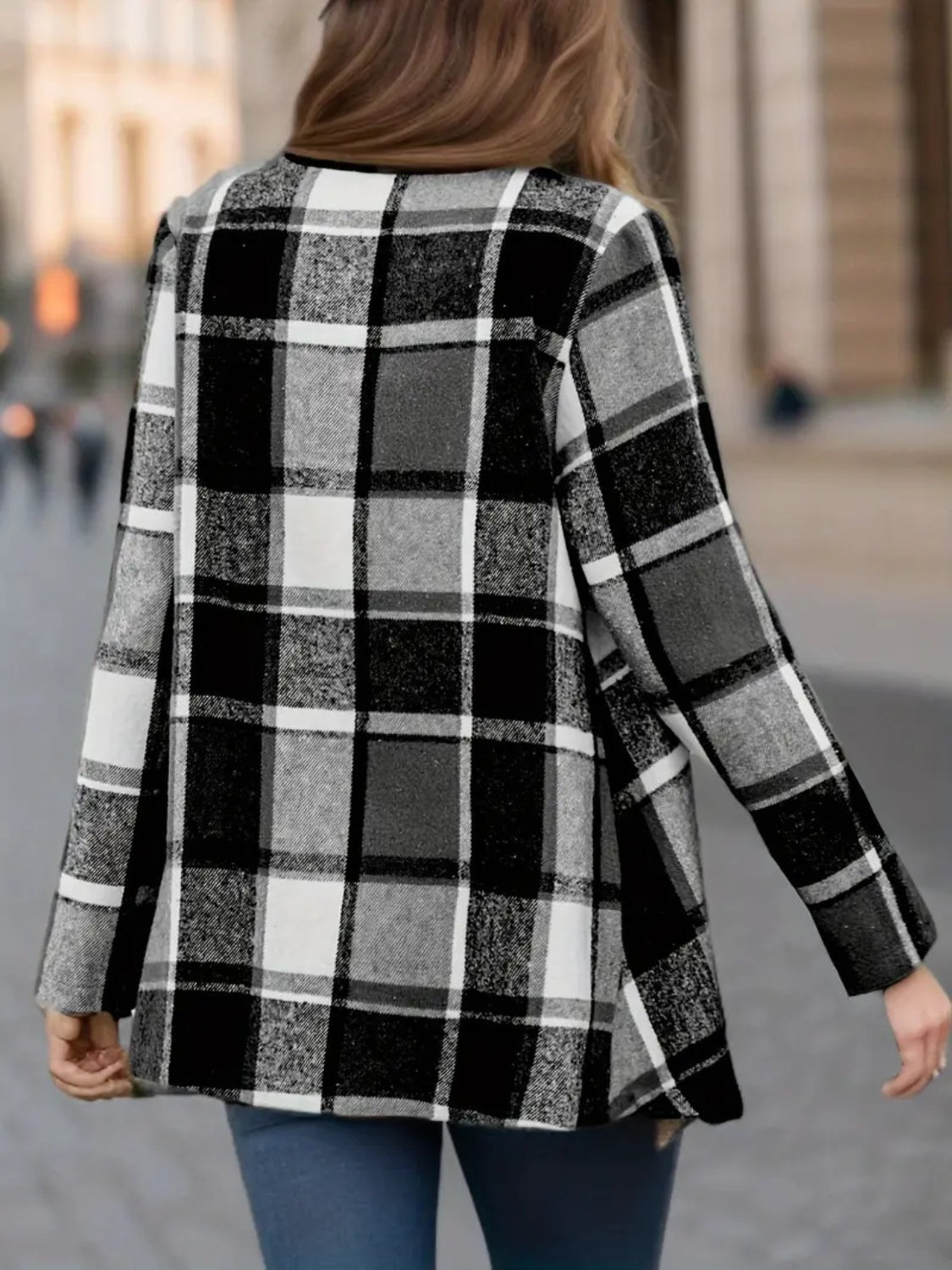 Plaid Open Front Long Sleeve Jacket Available In Multiple Color Options🔴⚪️🟤