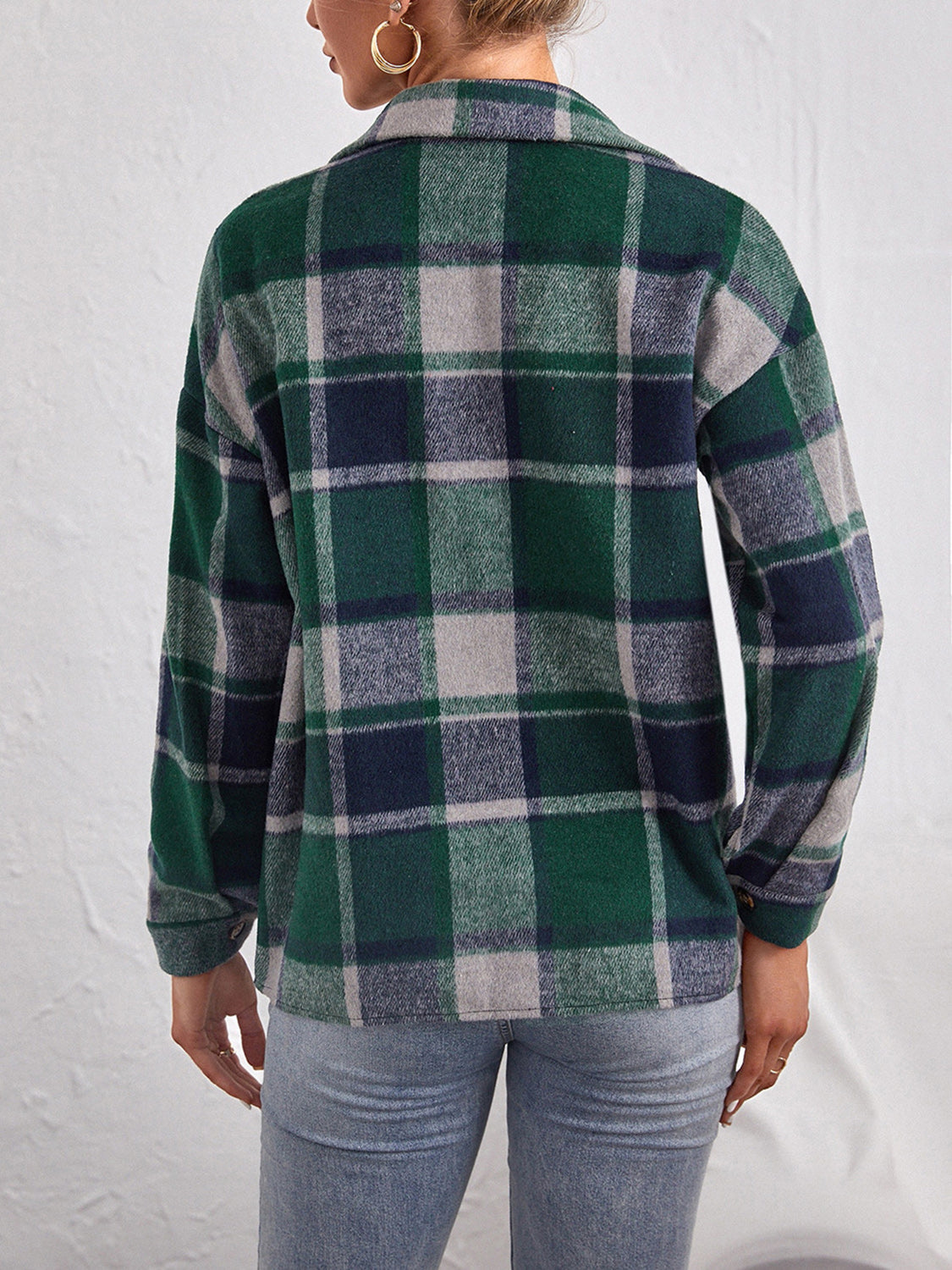 Plaid Collared Neck Button Down Jacket Available In Multiple Color Options