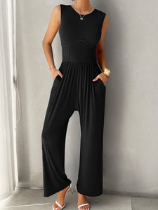 Round Neck Sleeveless Wide Leg Jumpsuit [click for additional options]