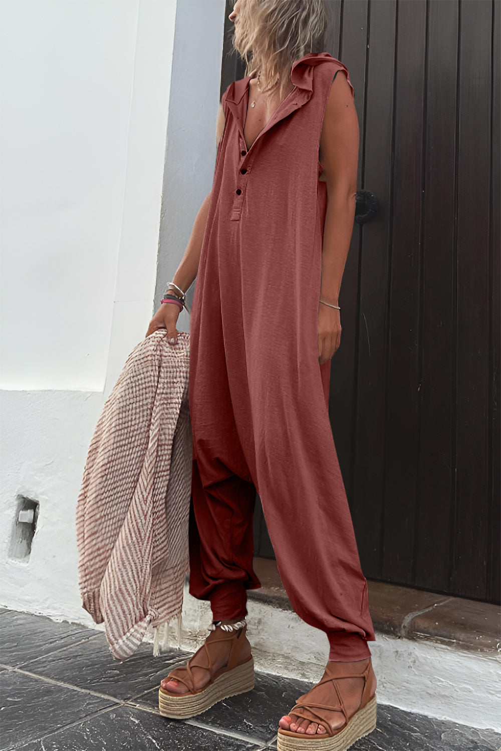 Full Size Half Button Sleeveless Jumpsuit [ click for additional options]