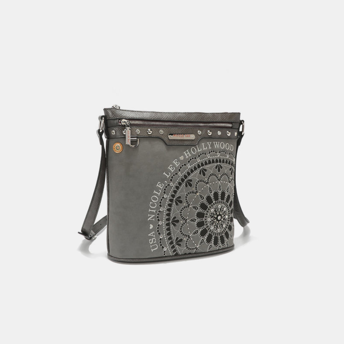 Nicole Lee USA Metallic Stitching Embroidery Inlaid Rhinestone Crossbody Bag [ click for additional color options]