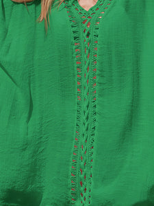 Cutout V-Neck Three-Quarter Sleeve Cover Up [ click for additional color options]