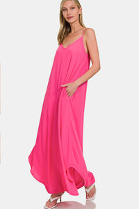 Zenana Woven Cami Maxi Dress with Side Pockets