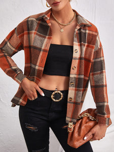 Plaid Collared Neck Button Down Jacket Available In Multiple Color Options