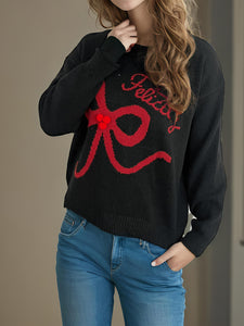 Bow Round Neck Long Sleeve Sweater