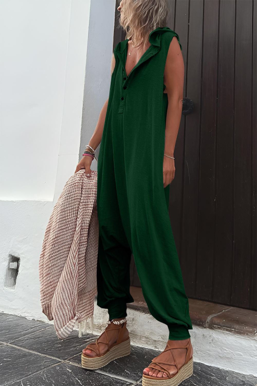 Full Size Half Button Sleeveless Jumpsuit [ click for additional options]