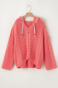 Drawstring Cable-Knit Hooded Sweater